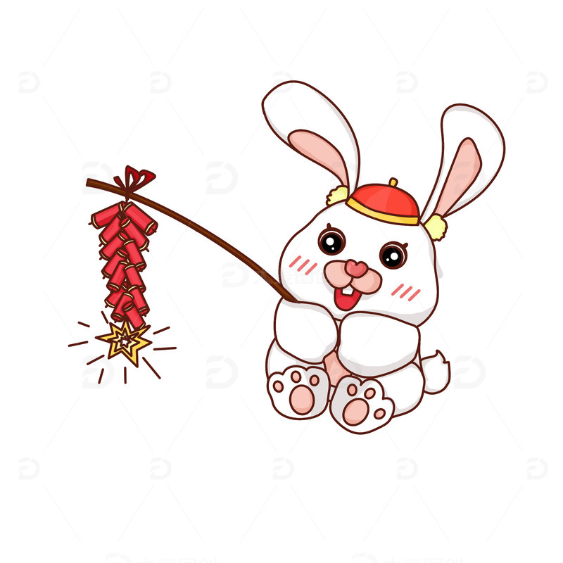 春节放鞭炮兔子手绘图