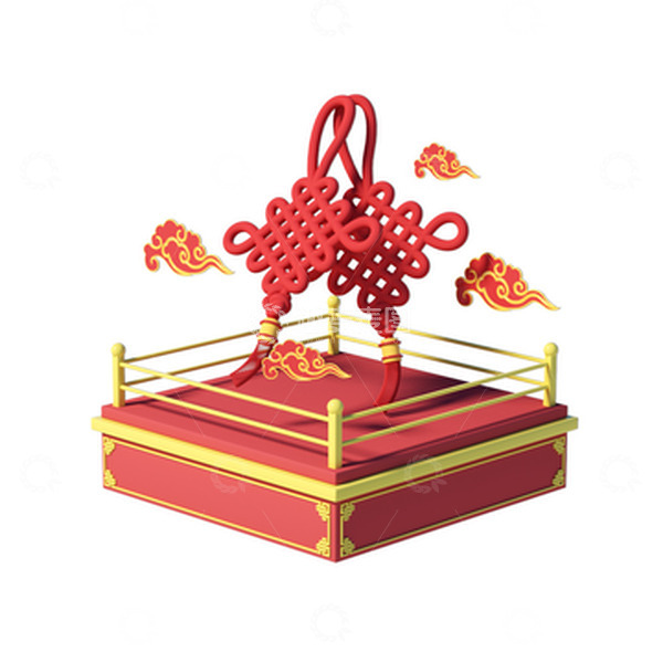 源文件下载【趣麦麦图】红色喜庆C4D擂台中国结祥云装饰元素