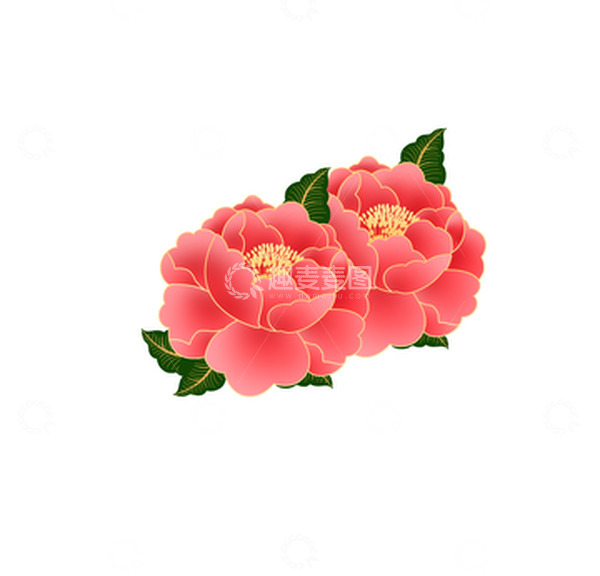 源文件下载【趣麦麦图】-金色勾线牡丹花装饰元素