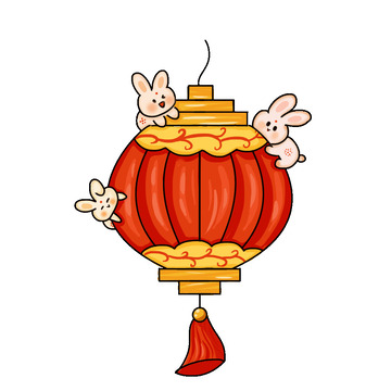 红色灯笼兔子新春过年红灯笼