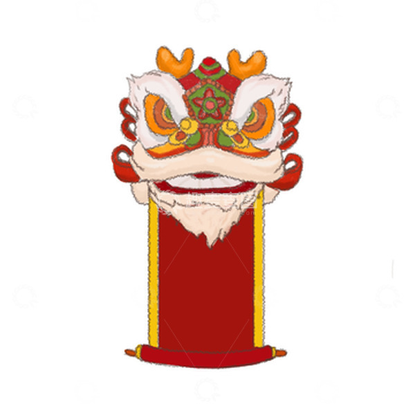 源文件下载【趣麦麦图】喜庆舞狮卷轴舞狮闹新年手绘图