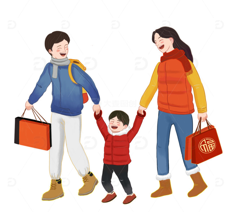 回家过年一家过新年手绘元素