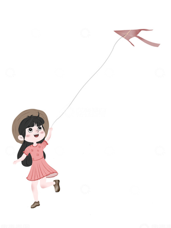 源文件下载【趣麦麦图】-春天踏青女孩放风筝插画元素