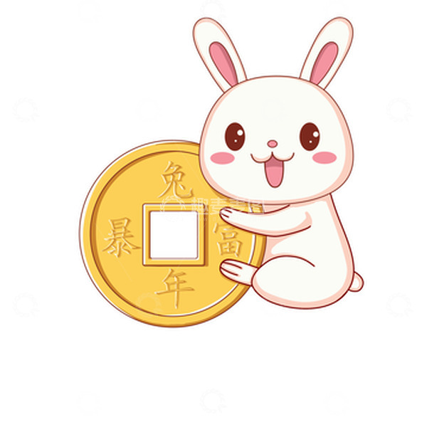 源文件下载【趣麦麦图】白色小清新兔年暴富手绘图