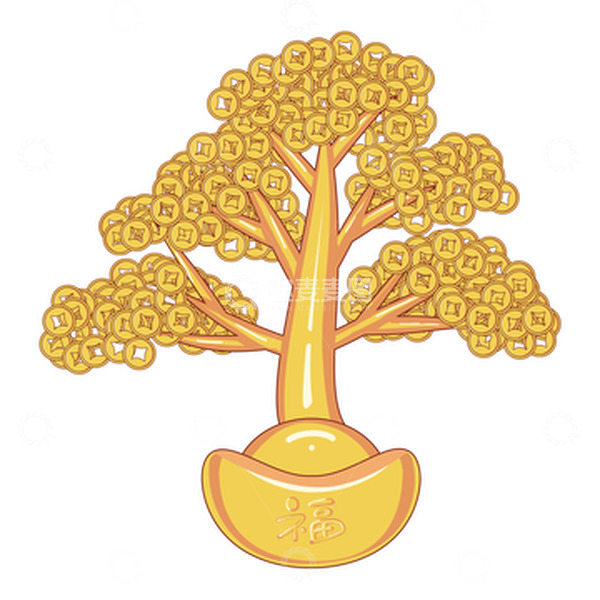 源文件下载【趣麦麦图】金色小清新摇钱树手绘作品