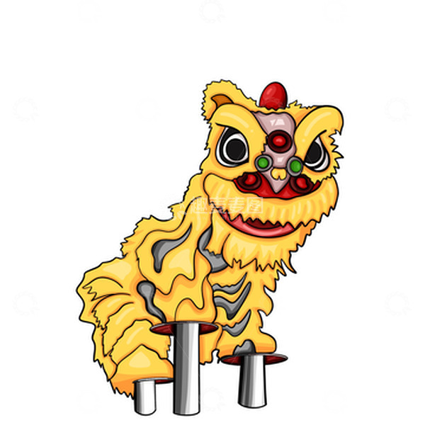 源文件下载【趣麦麦图】黄色插画手绘舞狮开门红喜庆元素