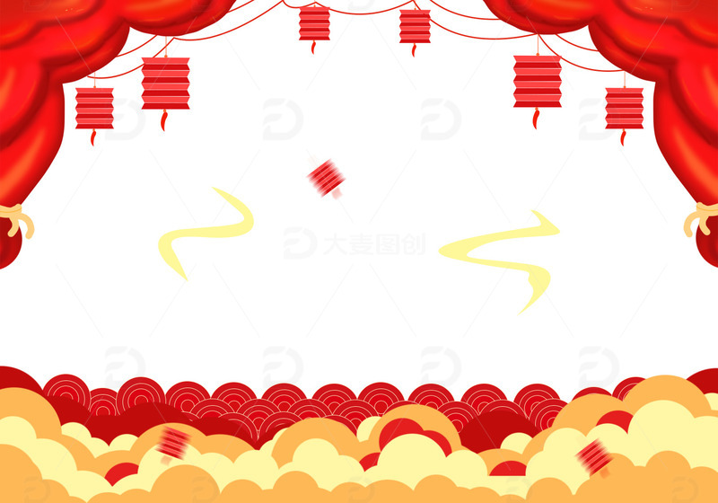 开门红喜庆新年春节元宵祥云边框