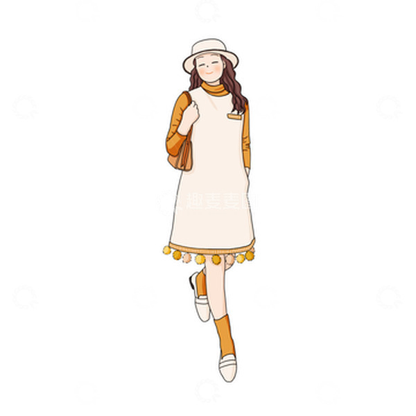 源文件下载【趣麦麦图】橙色扁平风女生春秋服装搭配穿搭手绘图
