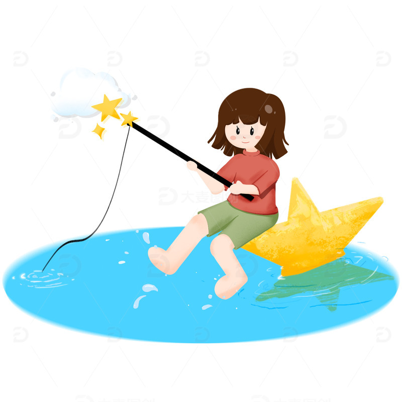 蓝色星空钓鱼钓星星女孩理想梦想