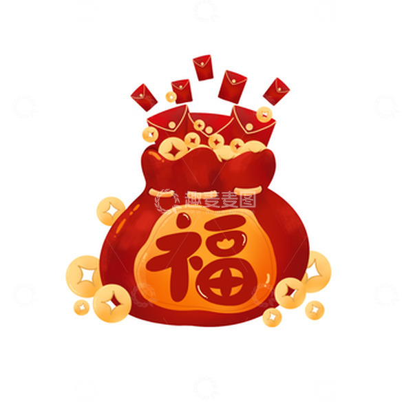源文件下载【趣麦麦图】红色兔年春节新年手绘卡通福袋金币红包