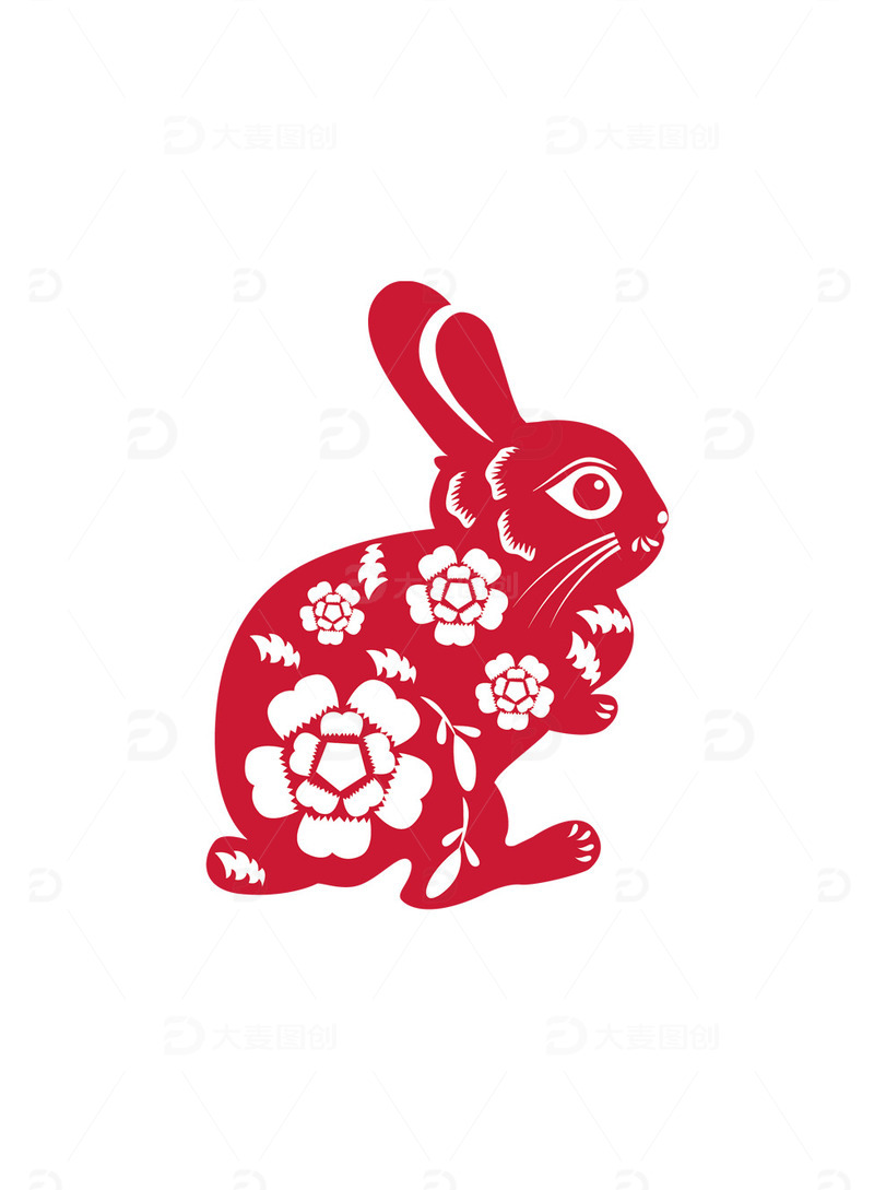 源文件下载【趣麦麦图】剪纸风吉祥兔