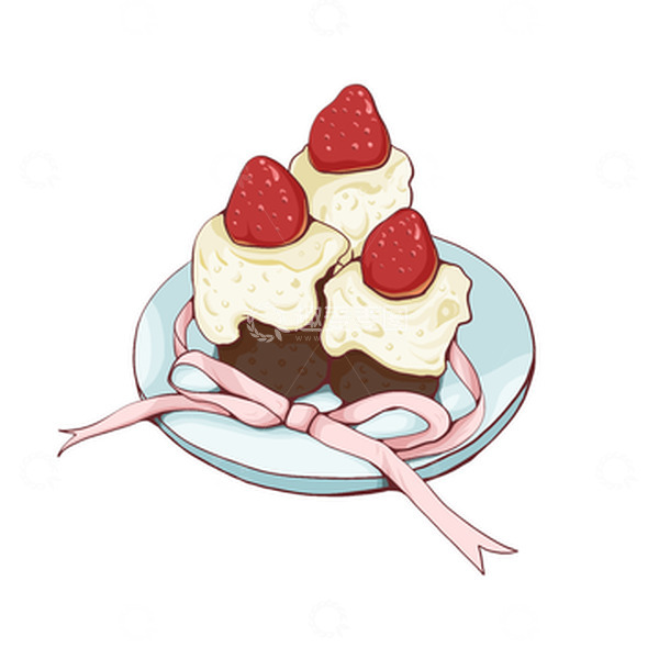 源文件下载【趣麦麦图】-粉色清新草莓奶油巧克力小蛋糕甜品手绘图