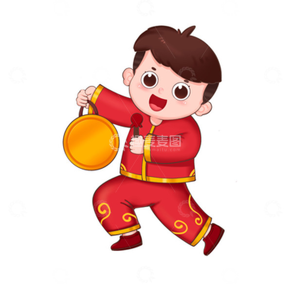 源文件下载【趣麦麦图】开门红新年男孩桥锣鼓免抠元素