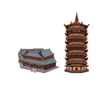 古城 塔 古建筑 手绘