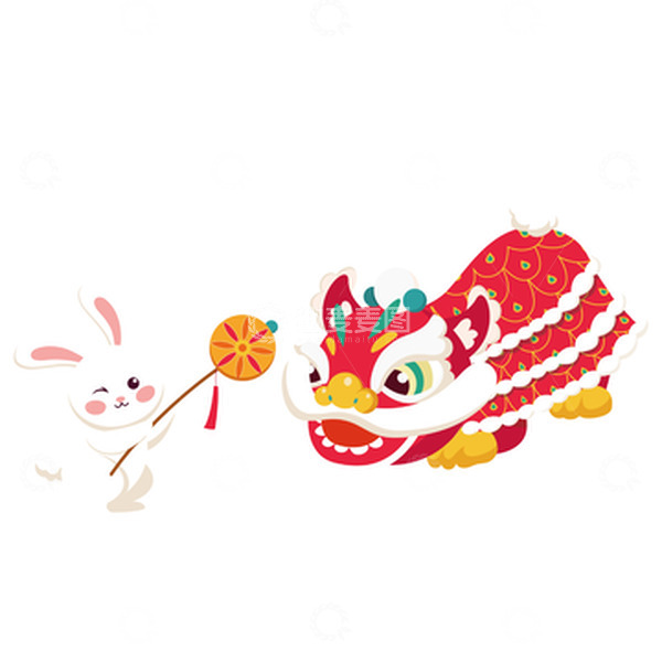 源文件下载【趣麦麦图】2023兔年开门红兔子舞狮插画