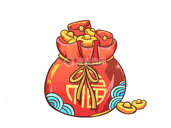 源文件下载【趣麦麦图】喜庆手绘国潮风福袋插画元素