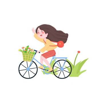 小清新女孩郊外骑车郊游