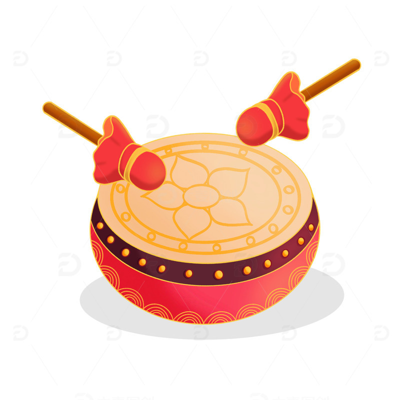 源文件下载【趣麦麦图】红色+国潮风+手绘+鼓+击鼓+新年