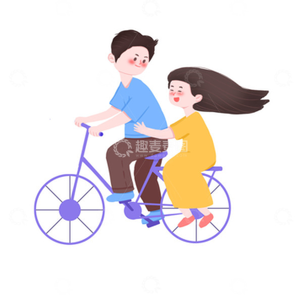 源文件下载【趣麦麦图】-手绘卡通小清新男女约会骑自行车郊游