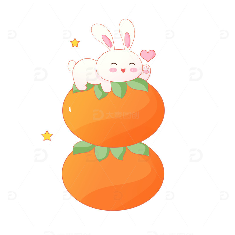 源文件下载【趣麦麦图】-兔年万事如意事事如意柿子兔年元素