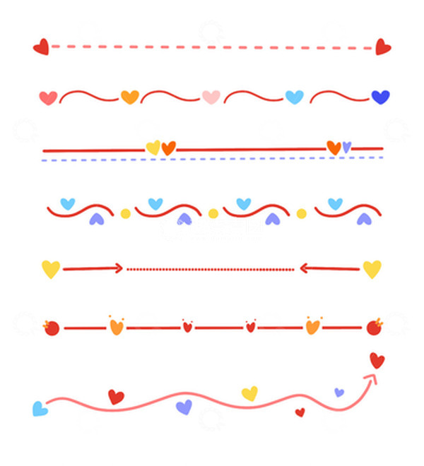 源文件下载【趣麦麦图】-卡通可爱红色爱心彩色分割线装饰分界线条