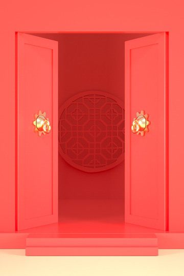 红色开门大吉3D立体中式背景