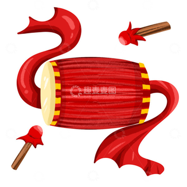 源文件下载【趣麦麦图】红色手绘锣鼓质感腰鼓喜庆开门红插画