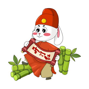 兔年春节开门红节节高古风兔子手绘卡通图