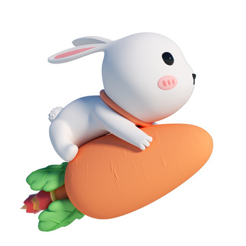 C4D小兔子骑萝卜火箭3D创意元素