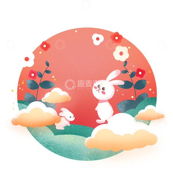 源文件下载【趣麦麦图】卡通兔年国风插画