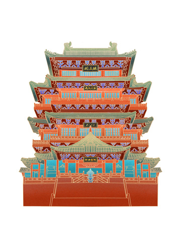 手绘国潮南昌地标建筑滕王阁