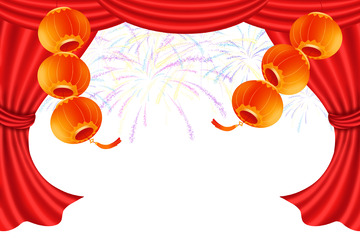 手绘红色喜庆幕布窗帘灯笼海报边框装饰元素
