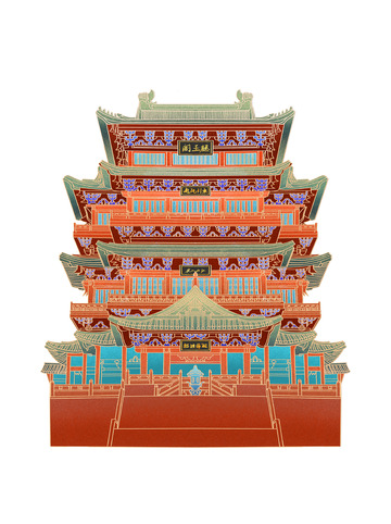 手绘国潮南昌地标建筑滕王阁