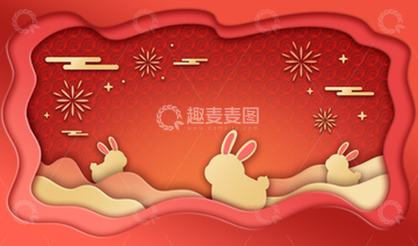 源文件下载【趣麦麦图】-喜庆兔年剪纸风简约背景