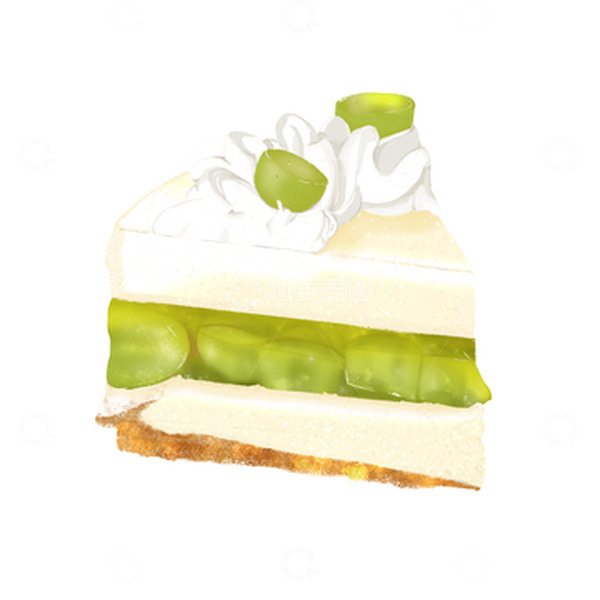 源文件下载【趣麦麦图】绿色手绘食物葡萄奶油蛋糕