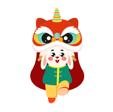 卡通手绘兔子舞狮