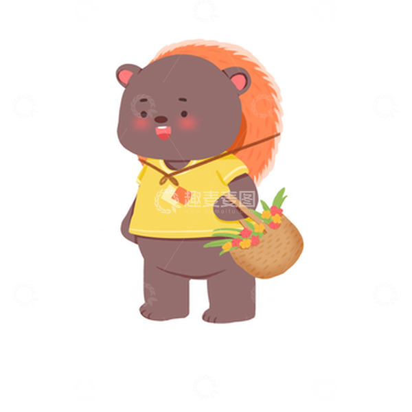 源文件下载【趣麦麦图】-手绘卡通可爱小熊小花篮