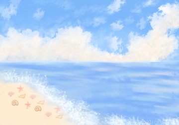 蓝色海边沙滩背景手绘