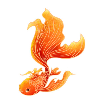 红色金色国风国潮小金鱼春节吉祥喜庆手绘