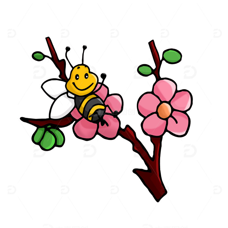 春天可爱昆虫蜜蜂手绘卡通图