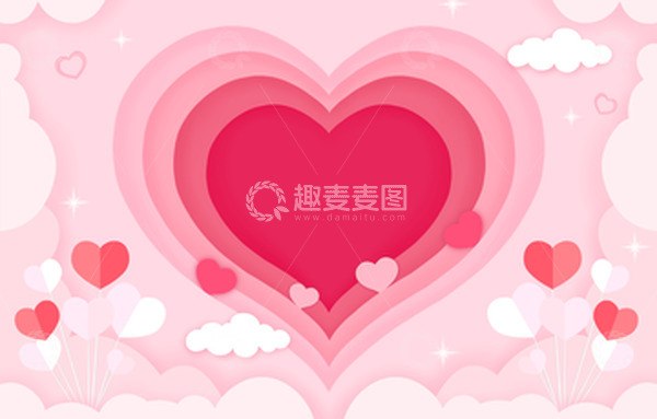源文件下载【趣麦麦图】简约爱心浪漫情人节剪纸插画风背景