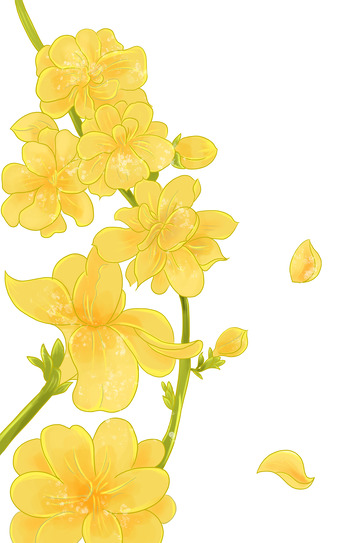 黄色小清新迎春花春天手绘插画元素
