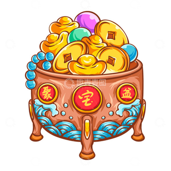 源文件下载【趣麦麦图】手绘聚宝盆国潮素材
