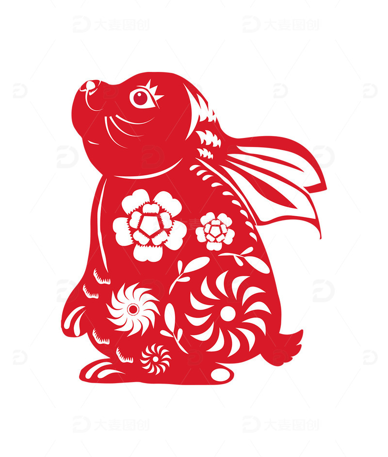源文件下载【趣麦麦图】剪纸风格望月兔新年兔子