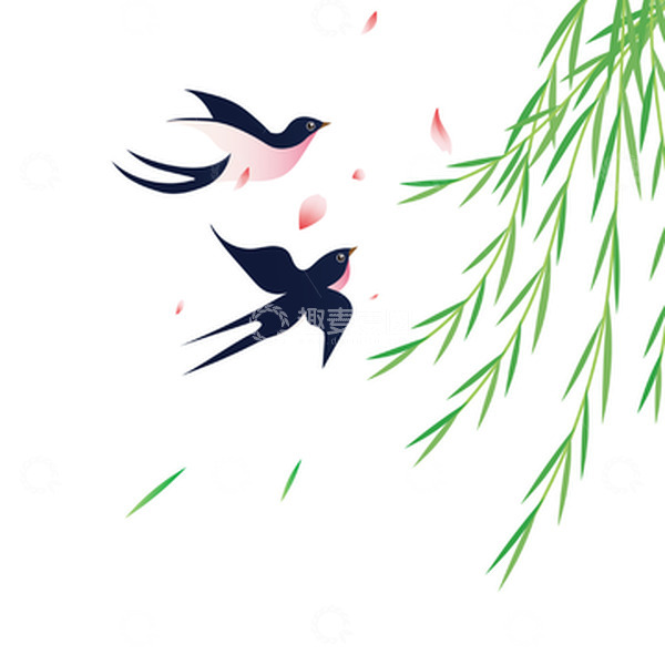 源文件下载【趣麦麦图】绿色春天杨柳燕子矢量插画