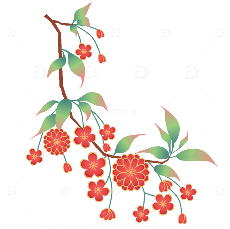 源文件下载【趣麦麦图】新年喜庆红色花朵矢量素材