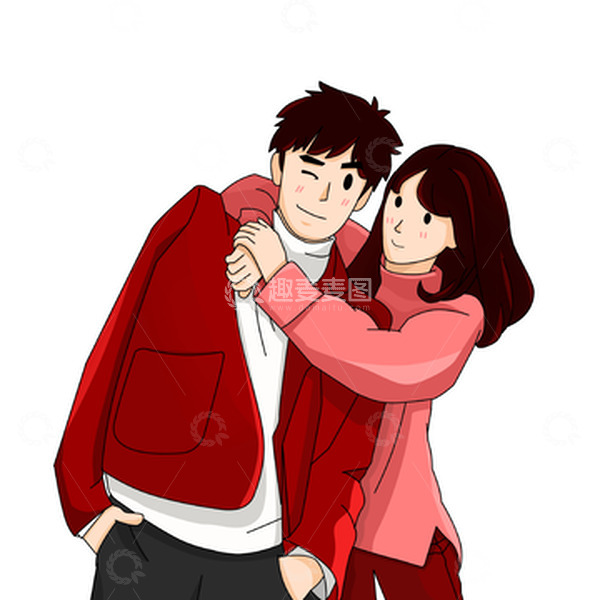 源文件下载【趣麦麦图】情人节挂男朋友身上的女孩情侣