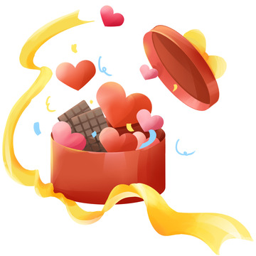 红色小清新情人礼物盒手绘元素