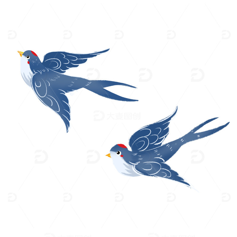 蓝色小清新燕子春天手绘插画