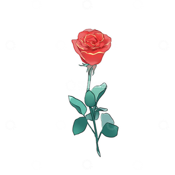 源文件下载【趣麦麦图】一支红色玫瑰花浪漫情人节花朵手绘图